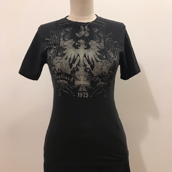 BDG black and grey ‘Baptized by fire’ tee shirt Size S Excellent used condition - Picture 11 of 11
